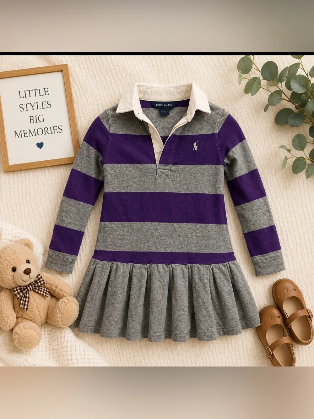 Ralph Lauren Purple and Gray Striped Long Sleeve dress size S (7)